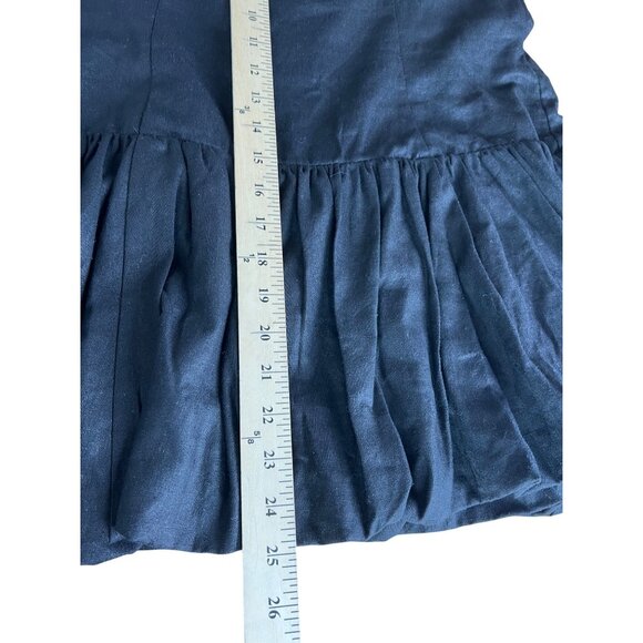 House Of Harlow Black Halter Smocked Linen Blend Bubble Hem Mini Dress Large - Picture 2 of 14
